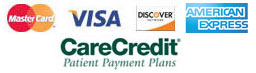 We Accept Visa, Mastercard, Discover and Care Credit